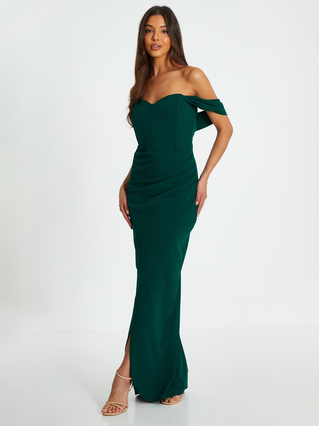 

QUIZ Off-Shoulder Scuba Bodycon Maxi Dress, Green
