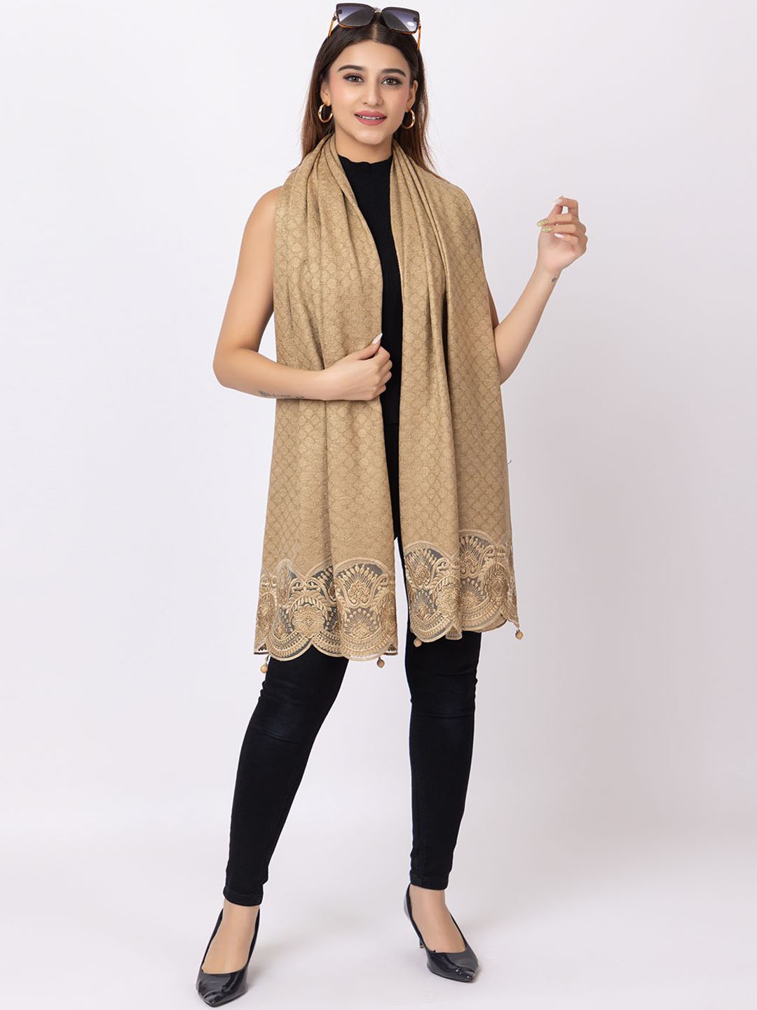 

PASHGIRI Women Embroidered Shawl, Gold
