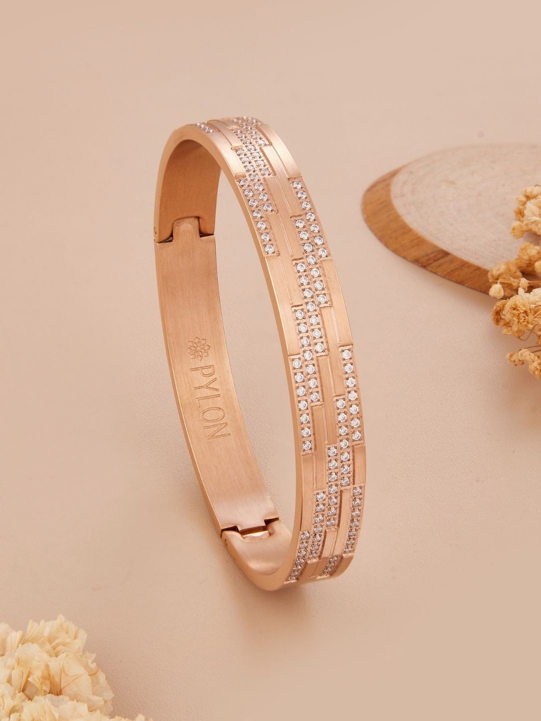 

PYLON Men American Diamond Kada Bracelet, Rose gold