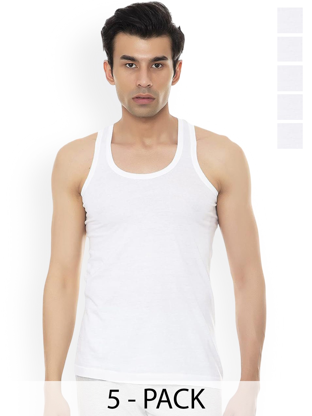 

AMUL COMFY Pack Of 5 Pure Cotton Gym Vests, White