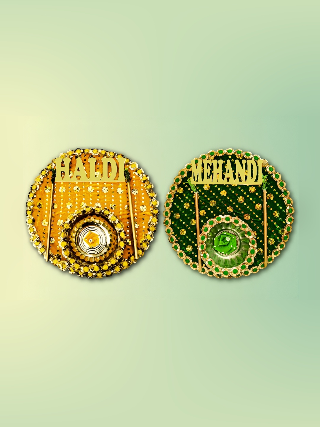 

ME & YOU Yellow & Maroon 2 Pieces Haldi & Mahendi Thali Set