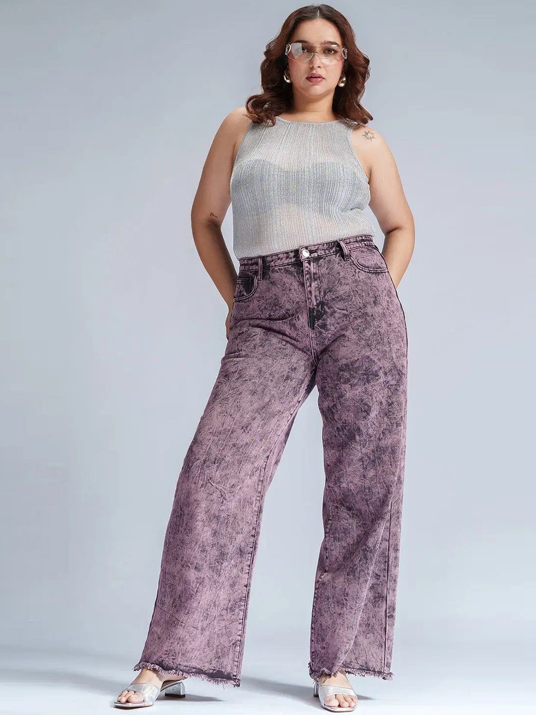 

FREAKINS Women Straight Fit High-Rise Heavy Fade Jeans, Purple
