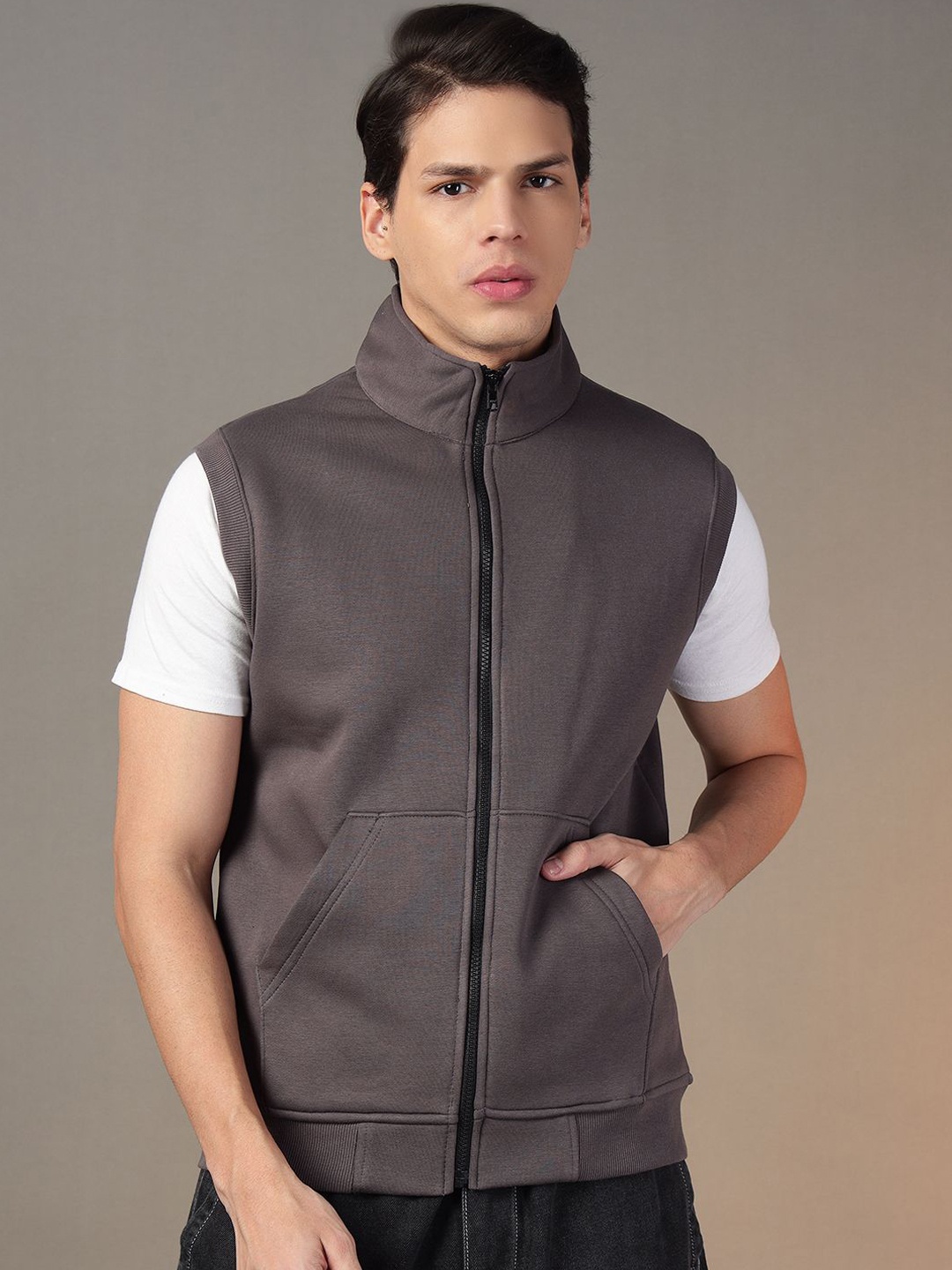 

FCK GOLD Men Fleece Tailored Jacket with Embroidered, Grey