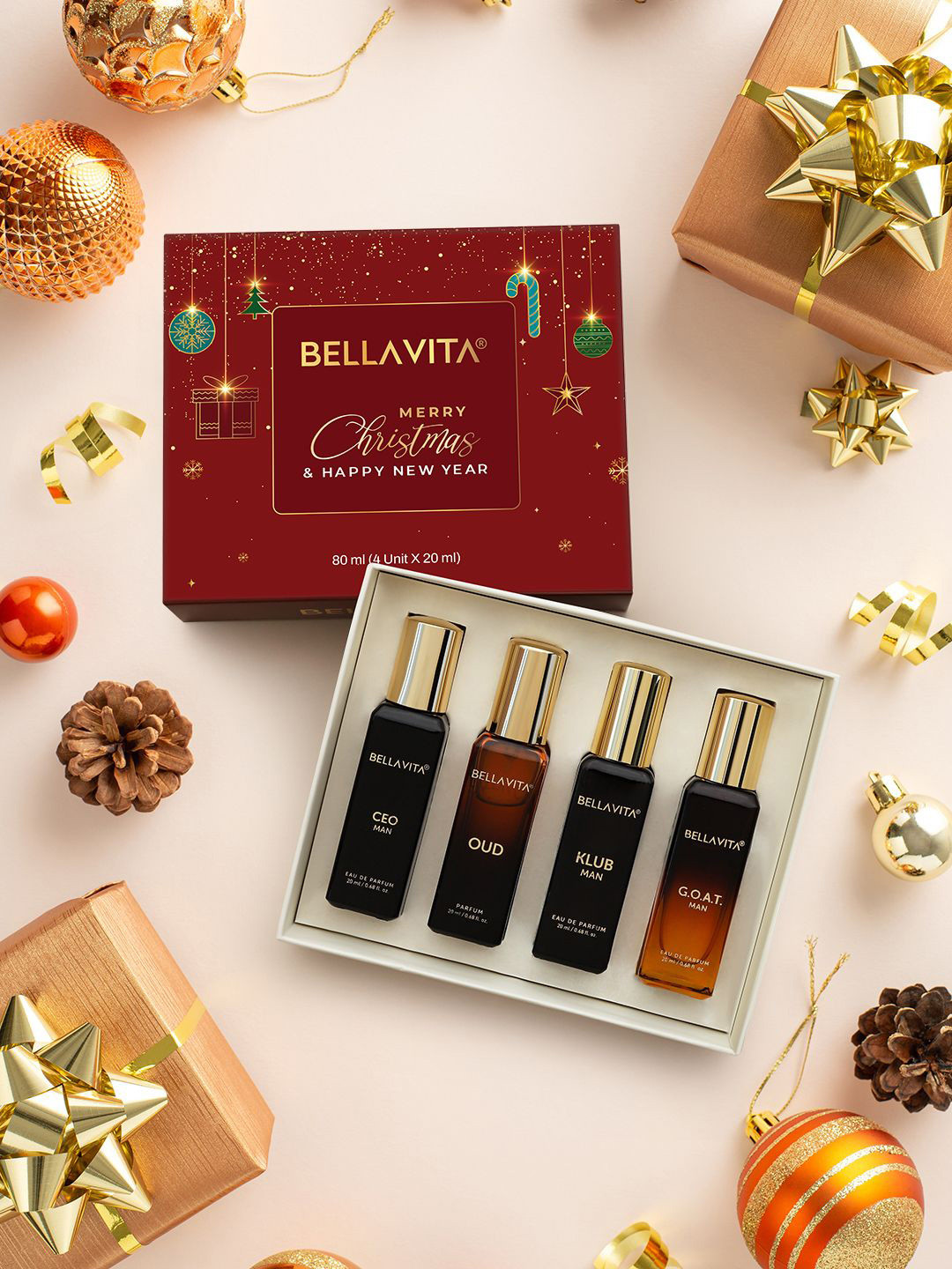 

Bella Vita Organic Set Of 4 GOAT- Klub Man- CEO Man & Oud Eau De Perfume - 20 ml Each, Red