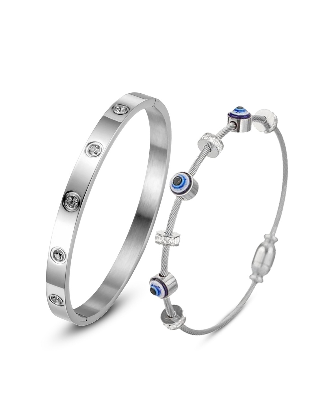 

DIVASTRI Set Of 2 Silver-Plated AD Studded Stainless Steel Anti Tarnish Kada Bracelet