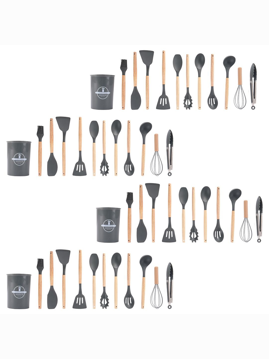 

Kuber Industries Grey & Beige 48 Pieces Silicone Nonstick Spatula Set With Wooden Handle