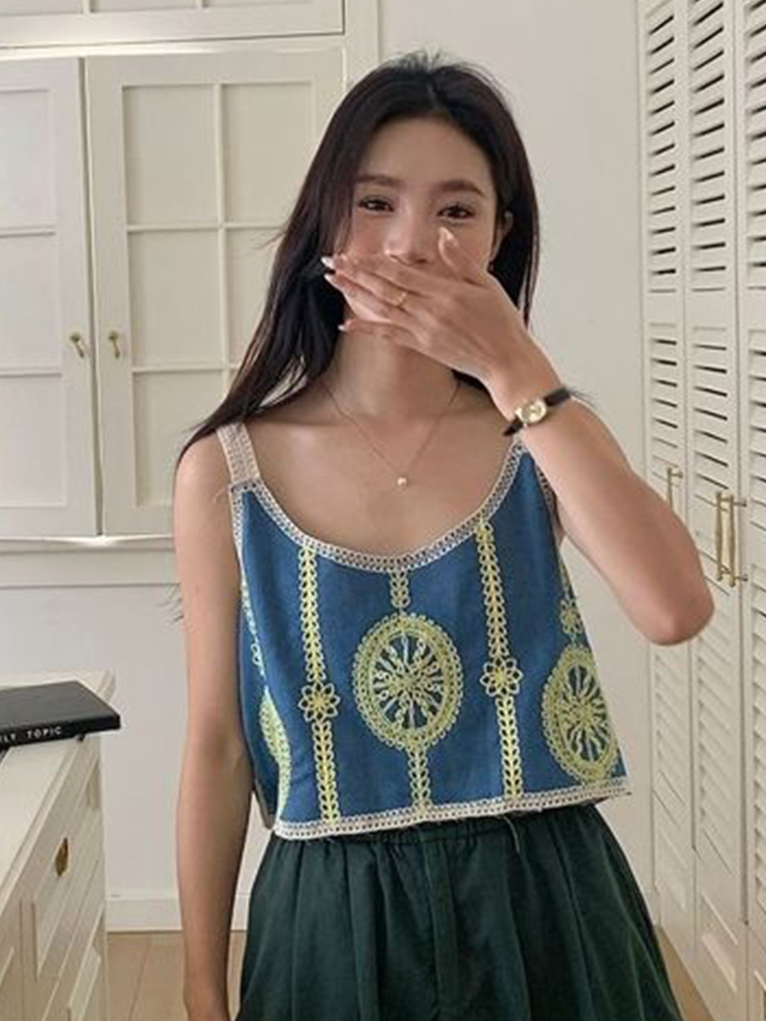 

LULU & SKY Print Cotton Top, Green