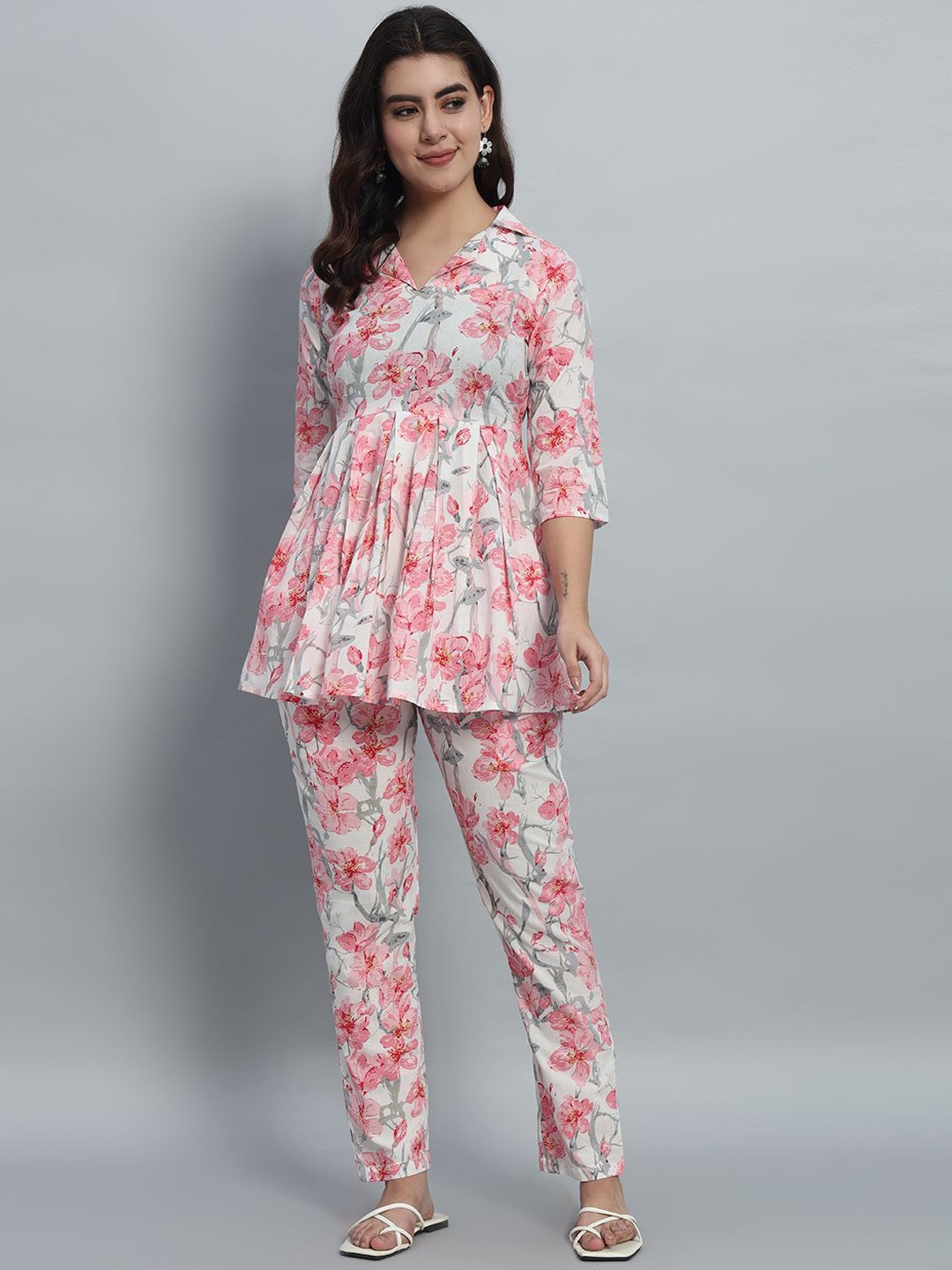 

Gujari Printed Pure Cotton Tunic With Trouser Co-Ords, Pink