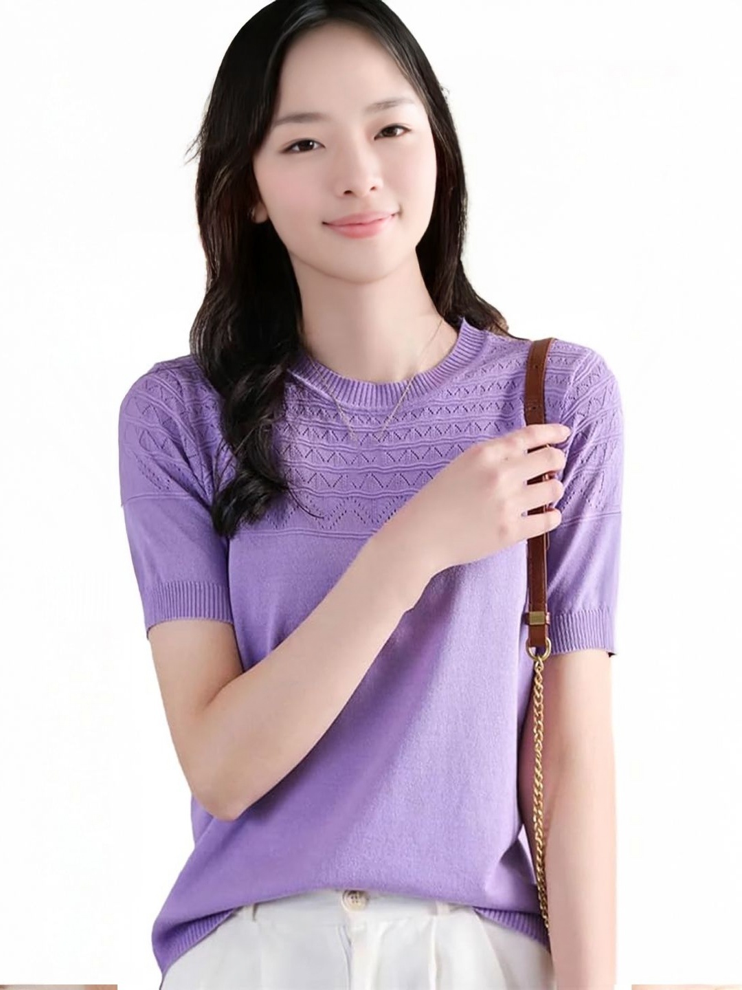 

StyleCast Women Self Design Round Neck Regular Sleeves T-shirt, Purple