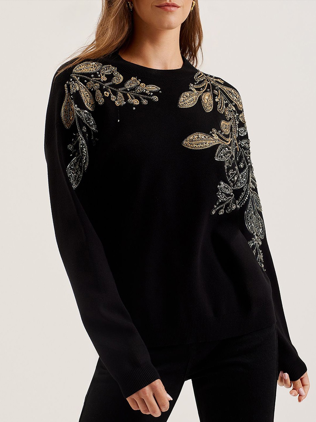 

Ted Baker Women Floral Pullover with Embellished Detail, Black