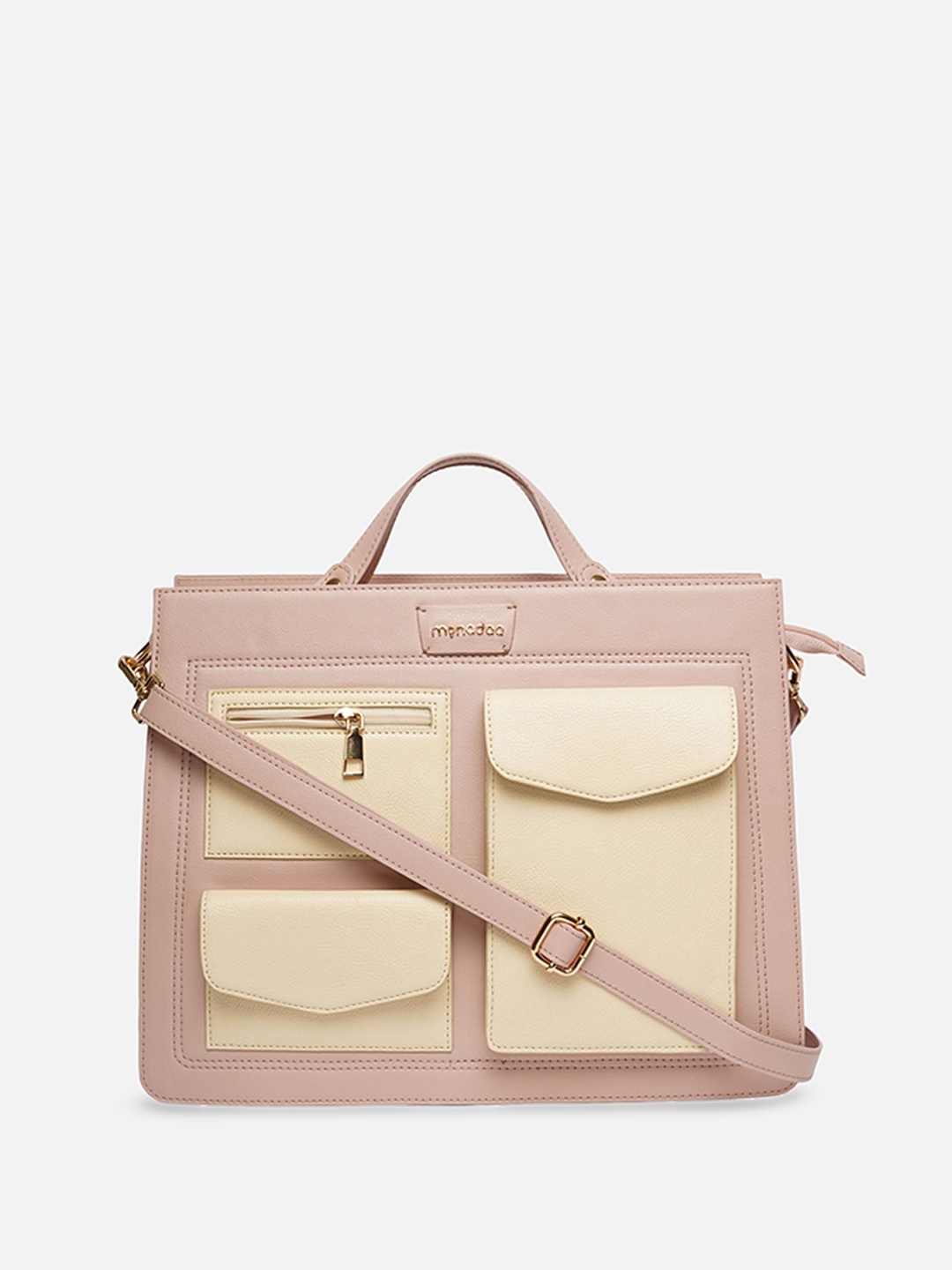 

Monadaa Women Colourblocked Oversized Structured Handheld Bag, Pink