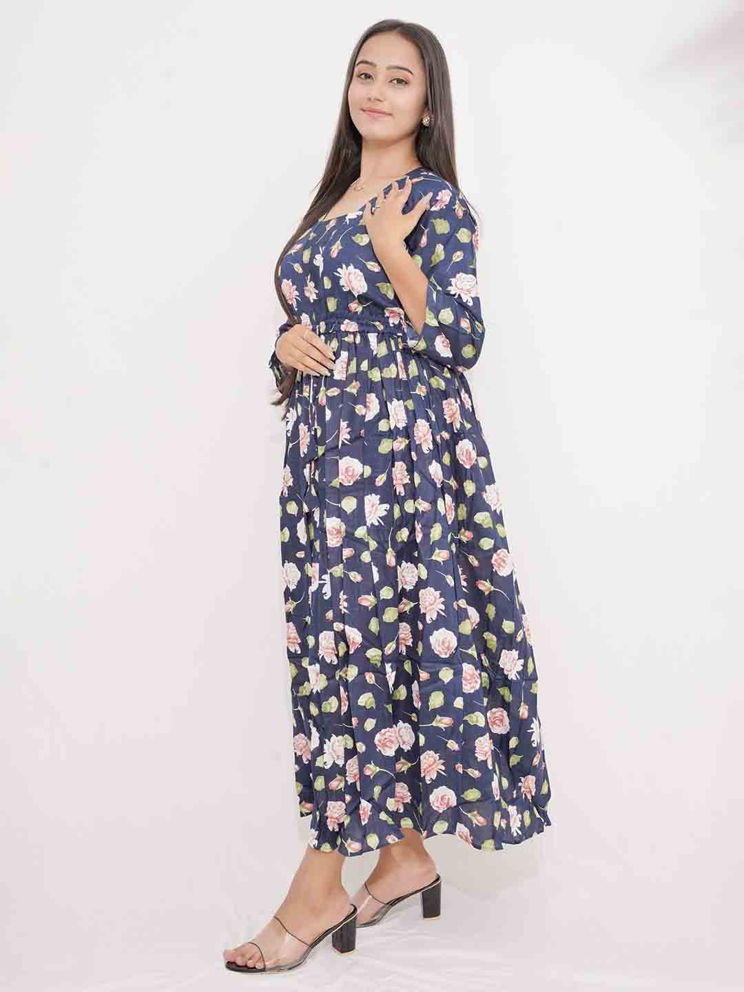 

KALIYAN Women Floral Printed Fit & Flare Maxi Dress, Blue