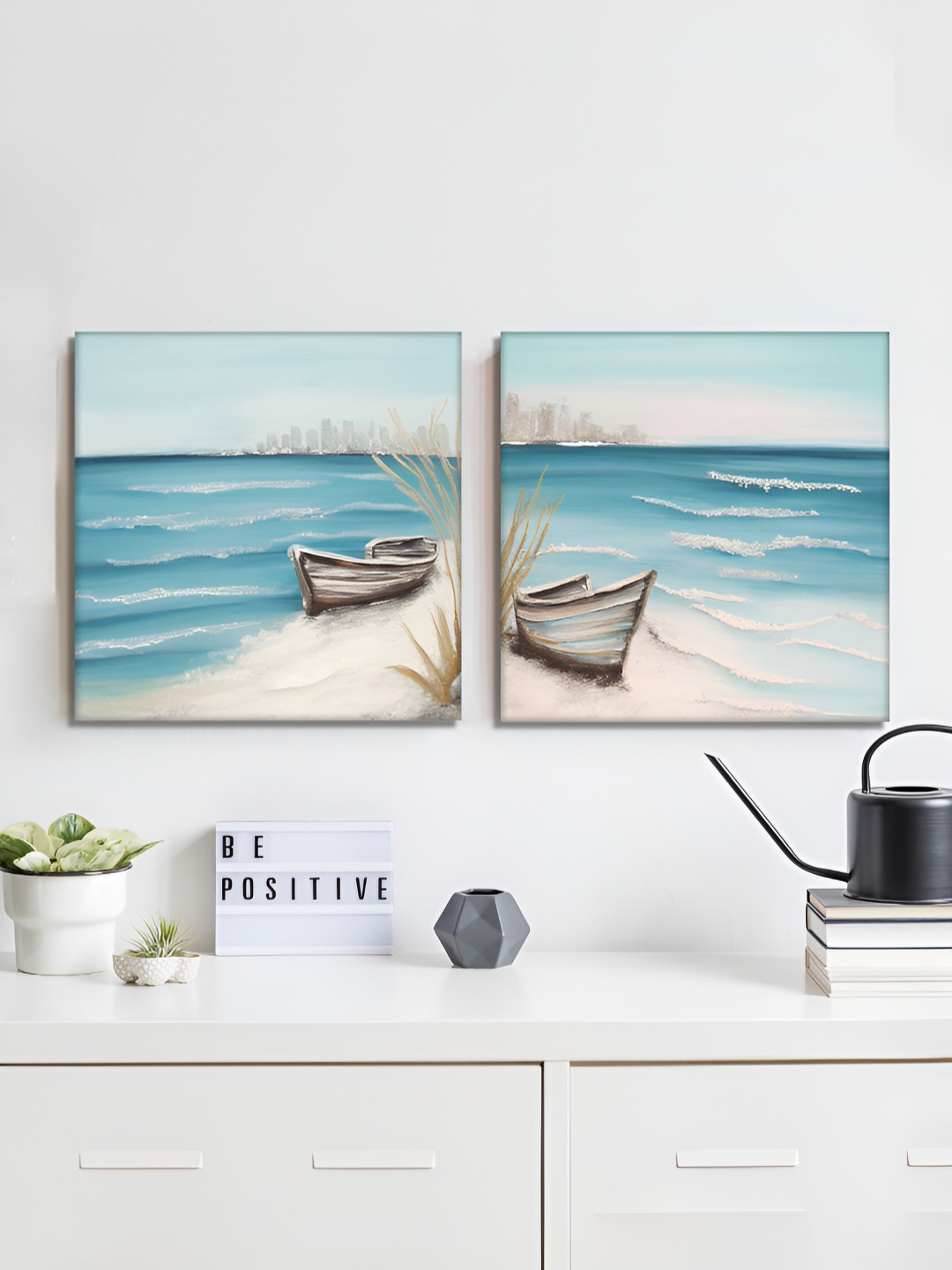 

RANDOM Blue & Beige 2 Pieces Beach Canvas Wall Art