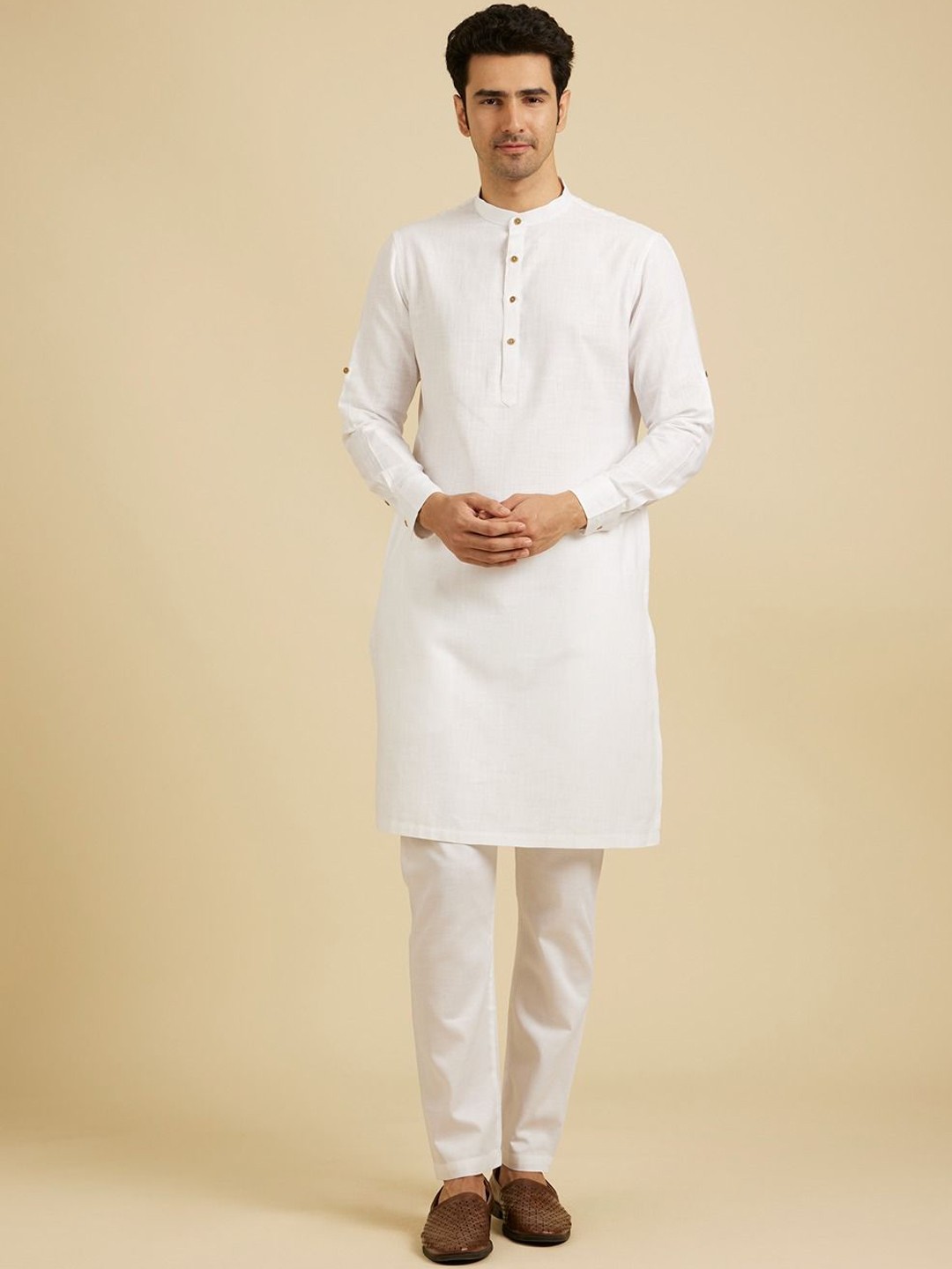 

Manyavar Men Thread Work Kurta, White