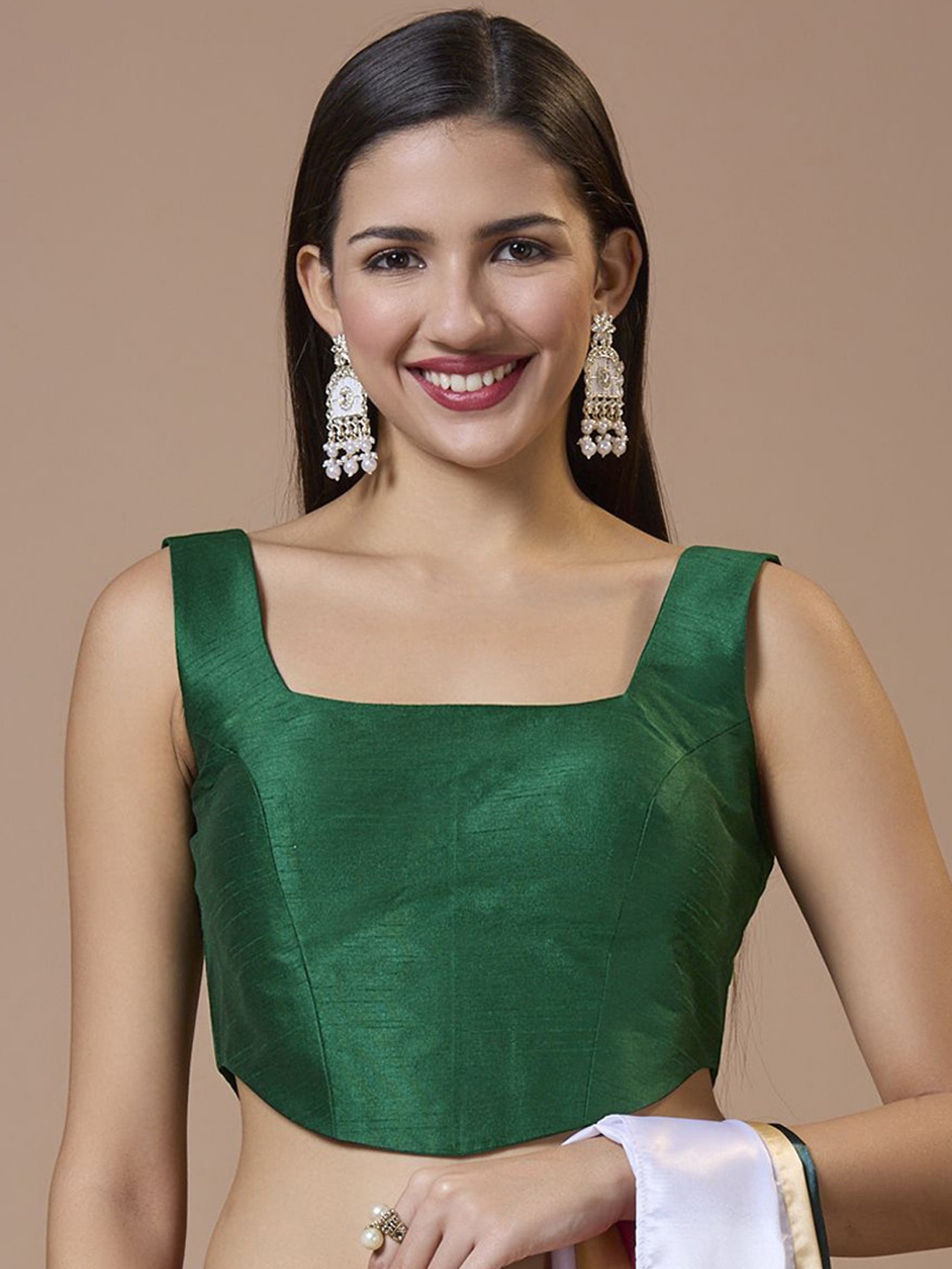 

SALWAR STUDIO Women Silk Square Neck Saree Blouse, Green
