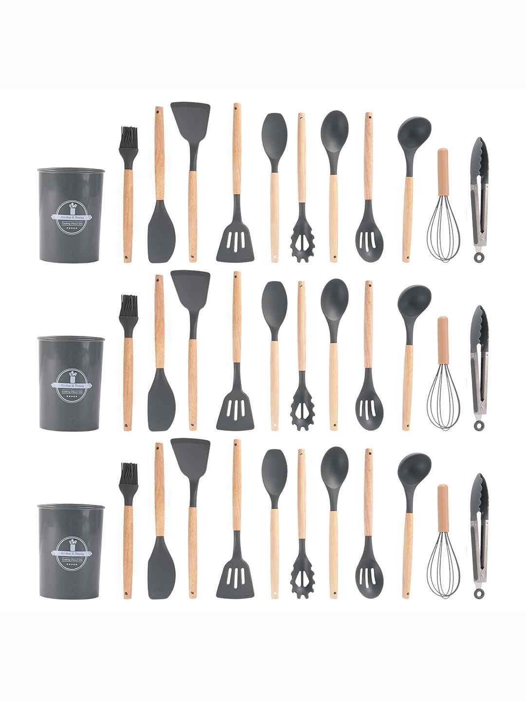 

Kuber Industries Unisex 36 Pcs Silicone Nonstick Spatula Set, Grey