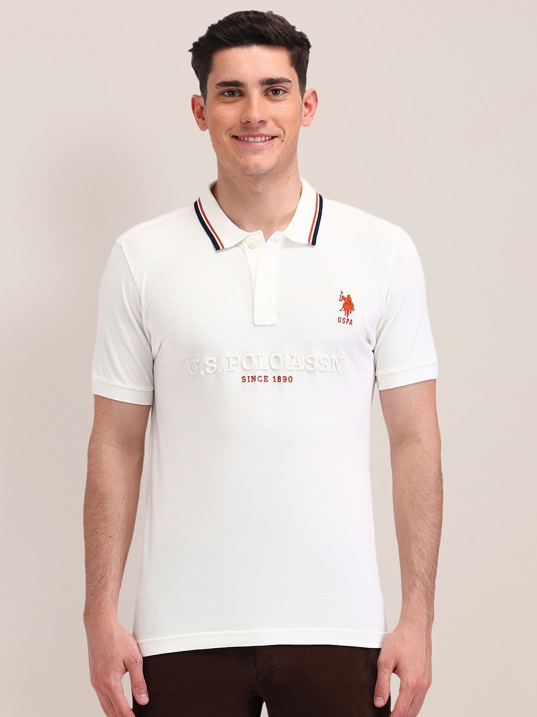 

U.S. Polo Assn. Men Polo Collar Applique Slim Fit T-shirt, White