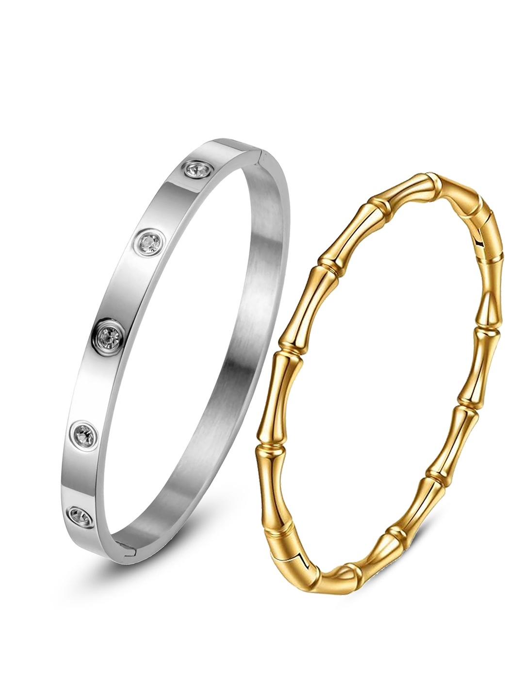 

DIVASTRI Set Of 2 Silver-Plated Stainless Steel American Diamond Kada Bracelet