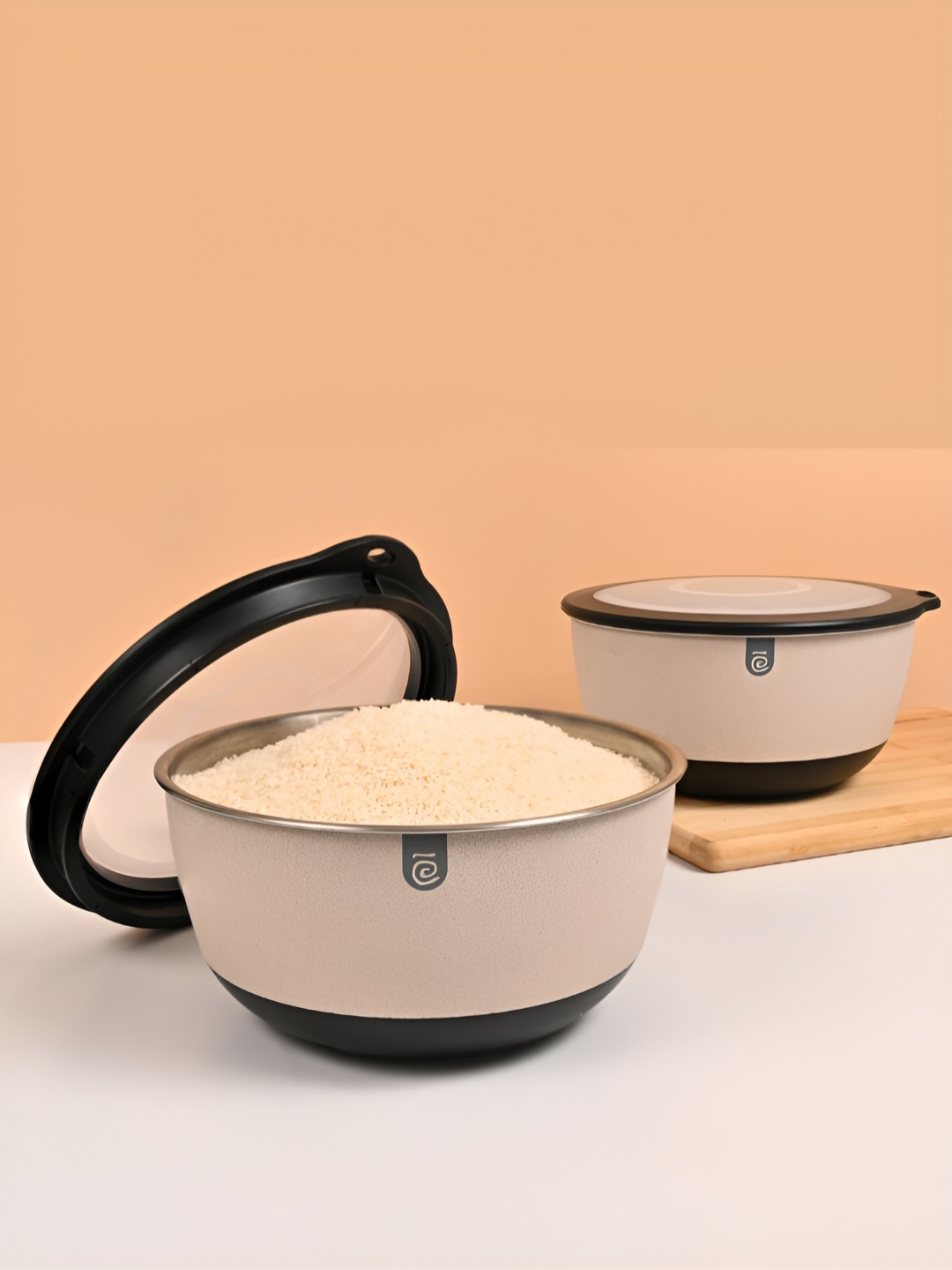 

eha Off White & Black 2 Pieces Dishwasher Safe Fridge Container