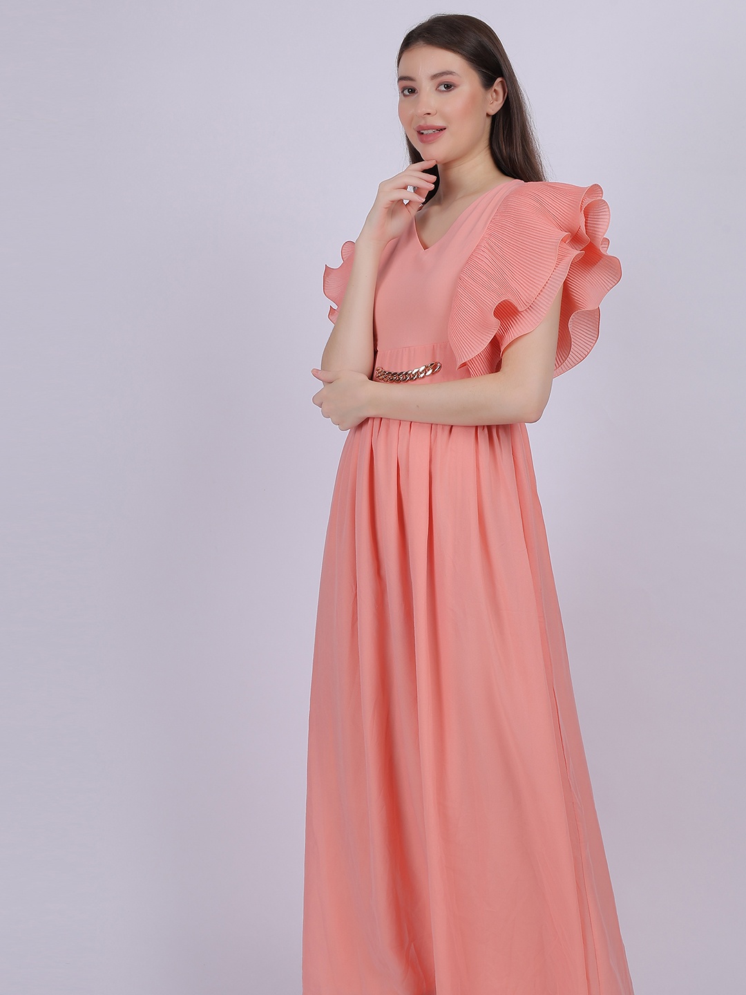 

Aumbe Women Flutter Sleeve Fit & Flare Maxi Dress, Peach