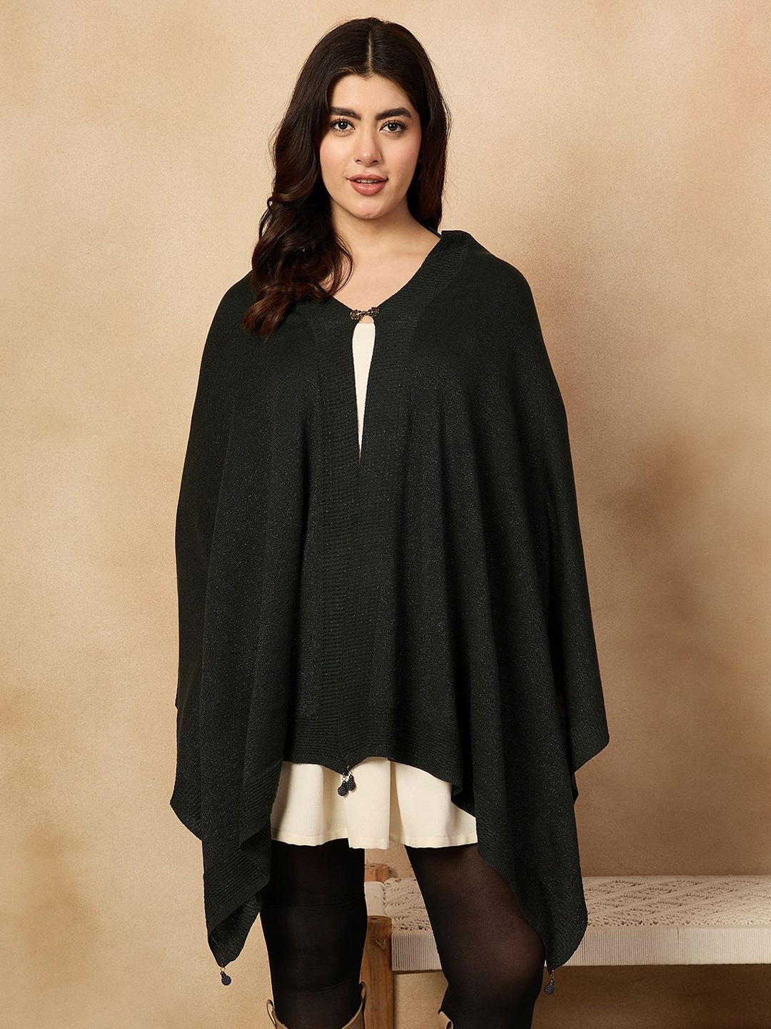 

InWeave Women Longline Shimmer AcrylicPoncho, Black