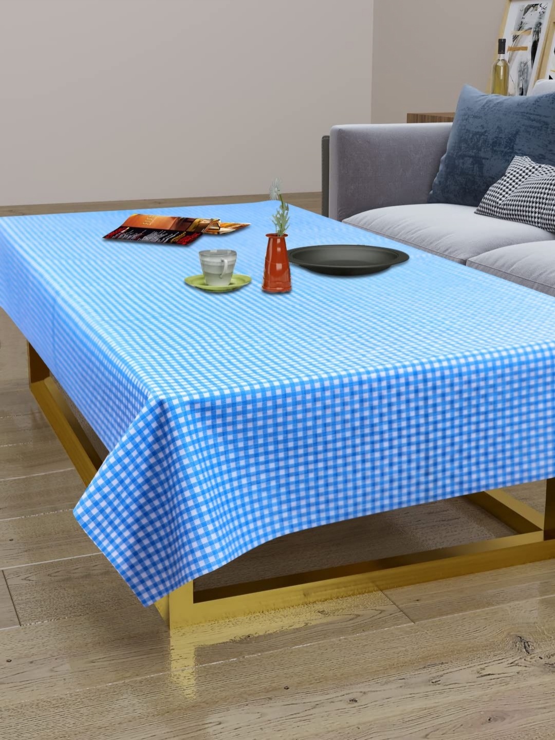 

LooMantha Blue & White Checked Waterproof 2-Seater Table Cover