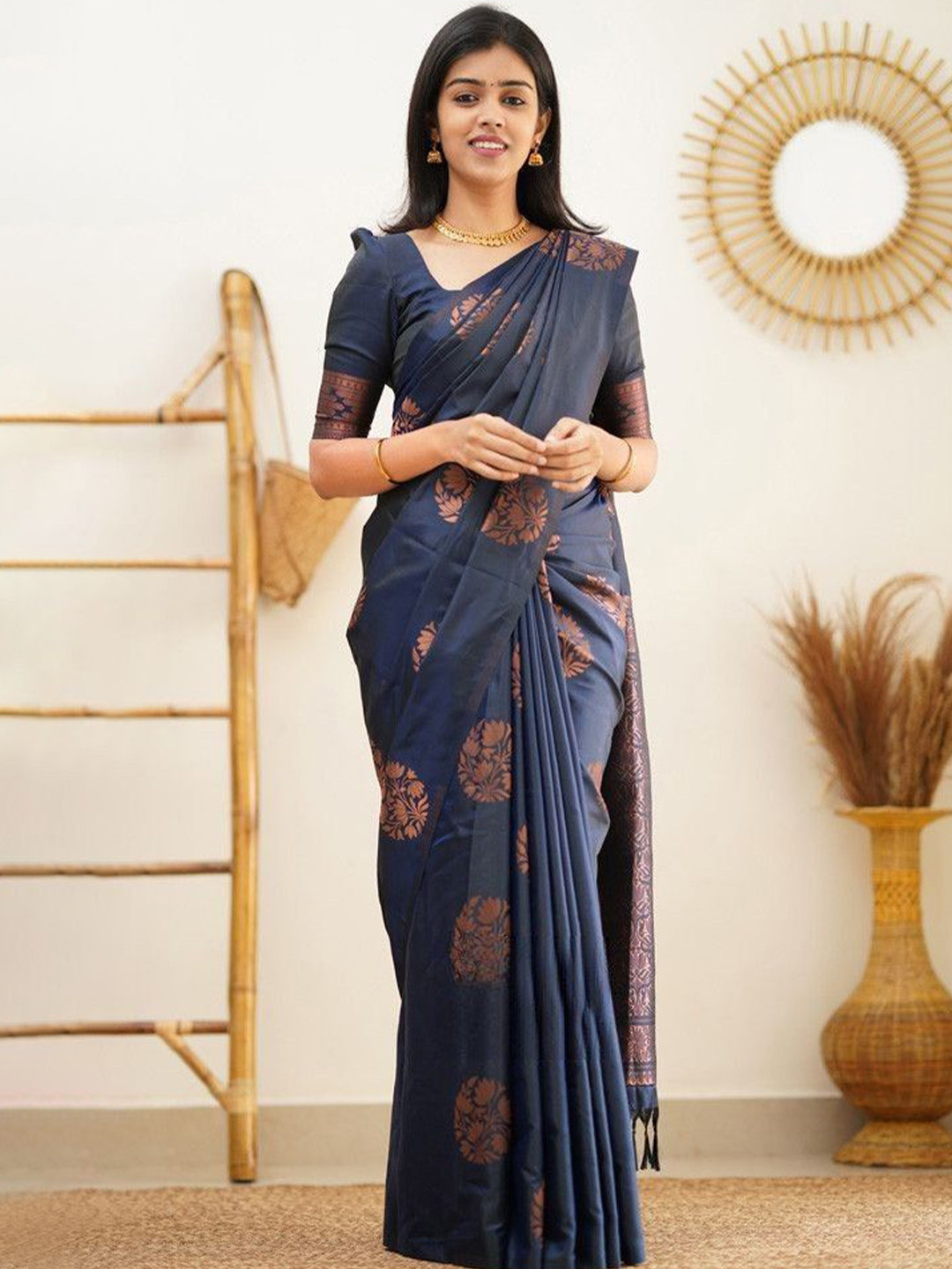 

Wuxi Ethnic Motifs Zari Pure Silk Banarasi Saree, Blue