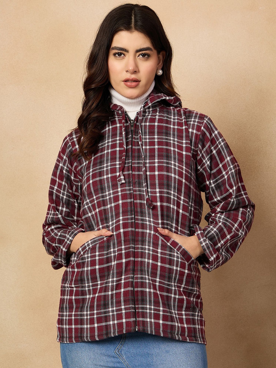 

InWeave Women Checked Acrylic Tailored Jacket, Burgundy