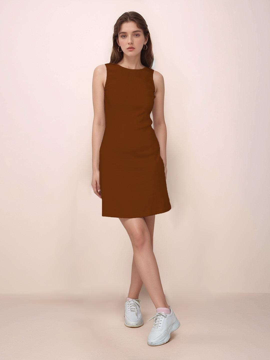 

Zink London Boat Neck Short Bodycon Dress, Brown