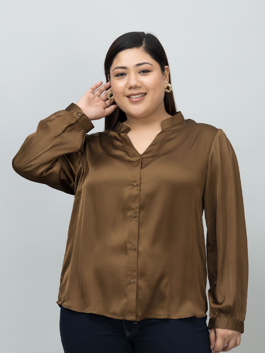 

PURYS PLUS Women Classic Opaque Formal Shirt, Coffee brown