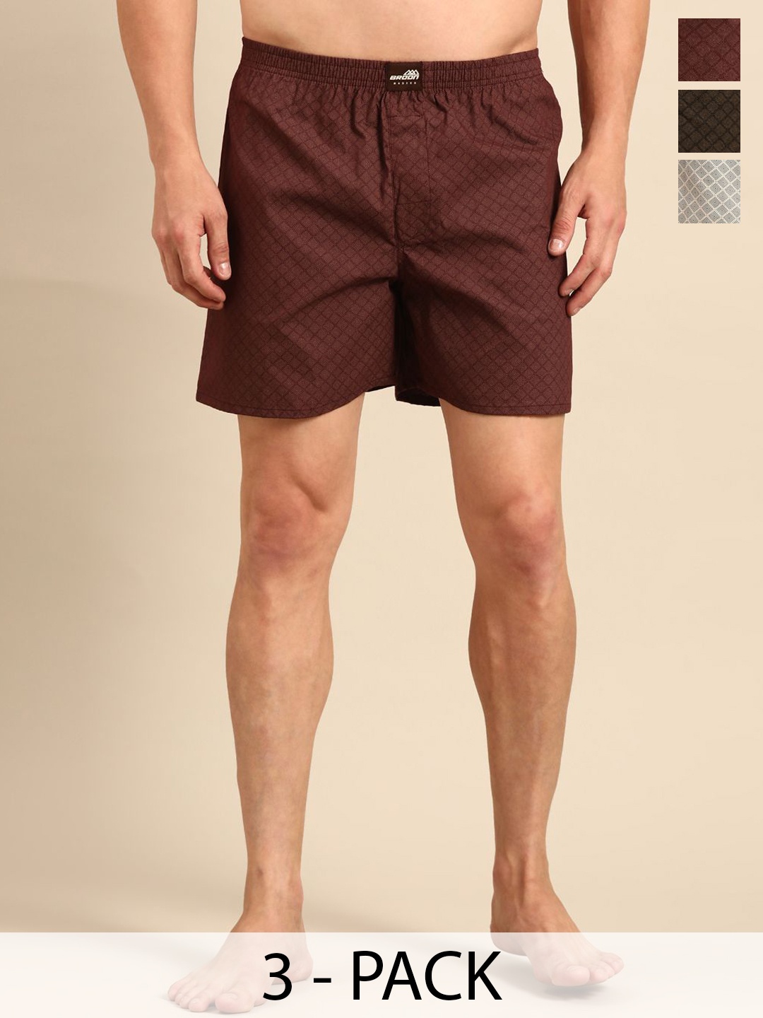 

Broon Pack Of 3 Printed Pure Cotton Boxers ZB3P027, Grey