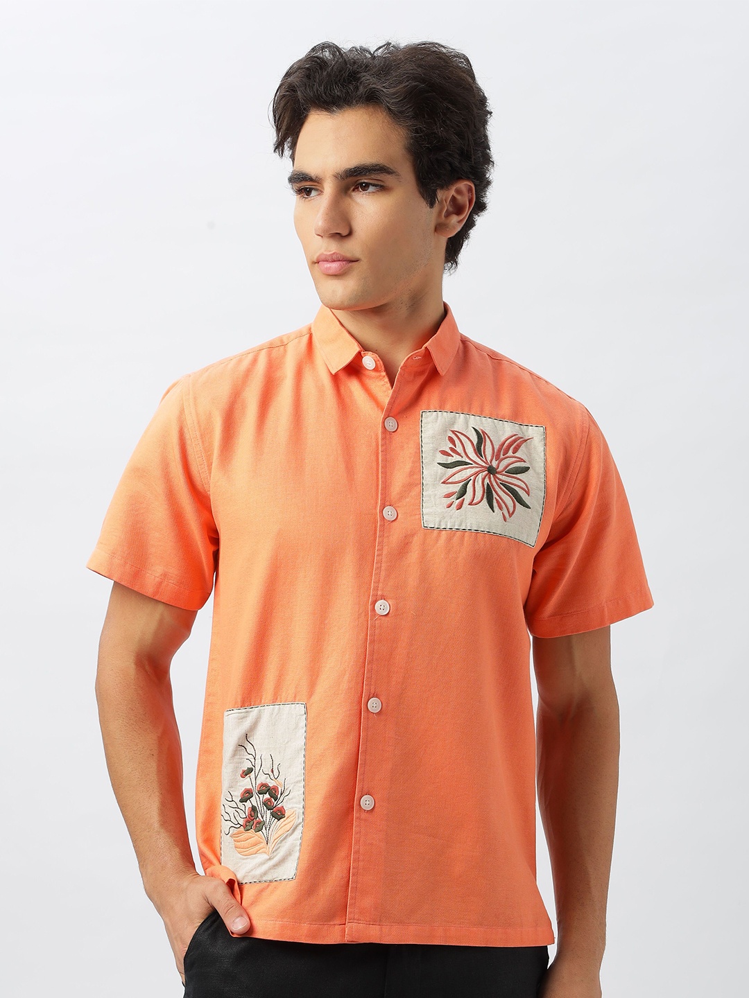

HAMPTONS Men Opaque Floral Printed Casual Shirt, Orange