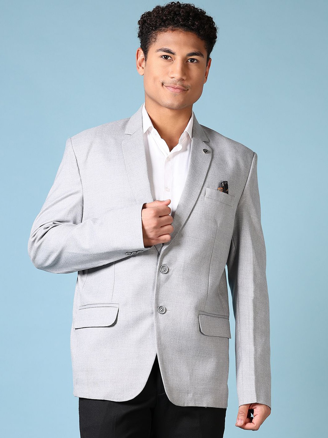 

V-Mart Notched Lapel Collar Single Breasted Blazer, Grey