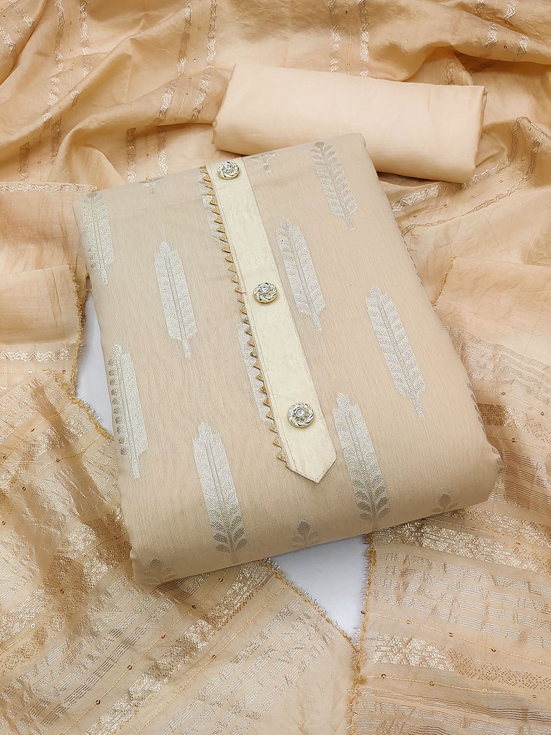 

Maroosh Embellished Unstitched Dress Material, Beige