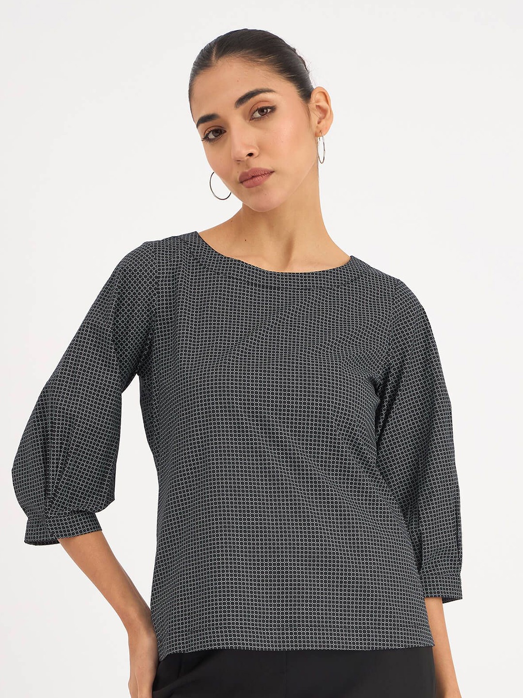 

SALT ATTIRE Women Boat Neck Printed Top, Black