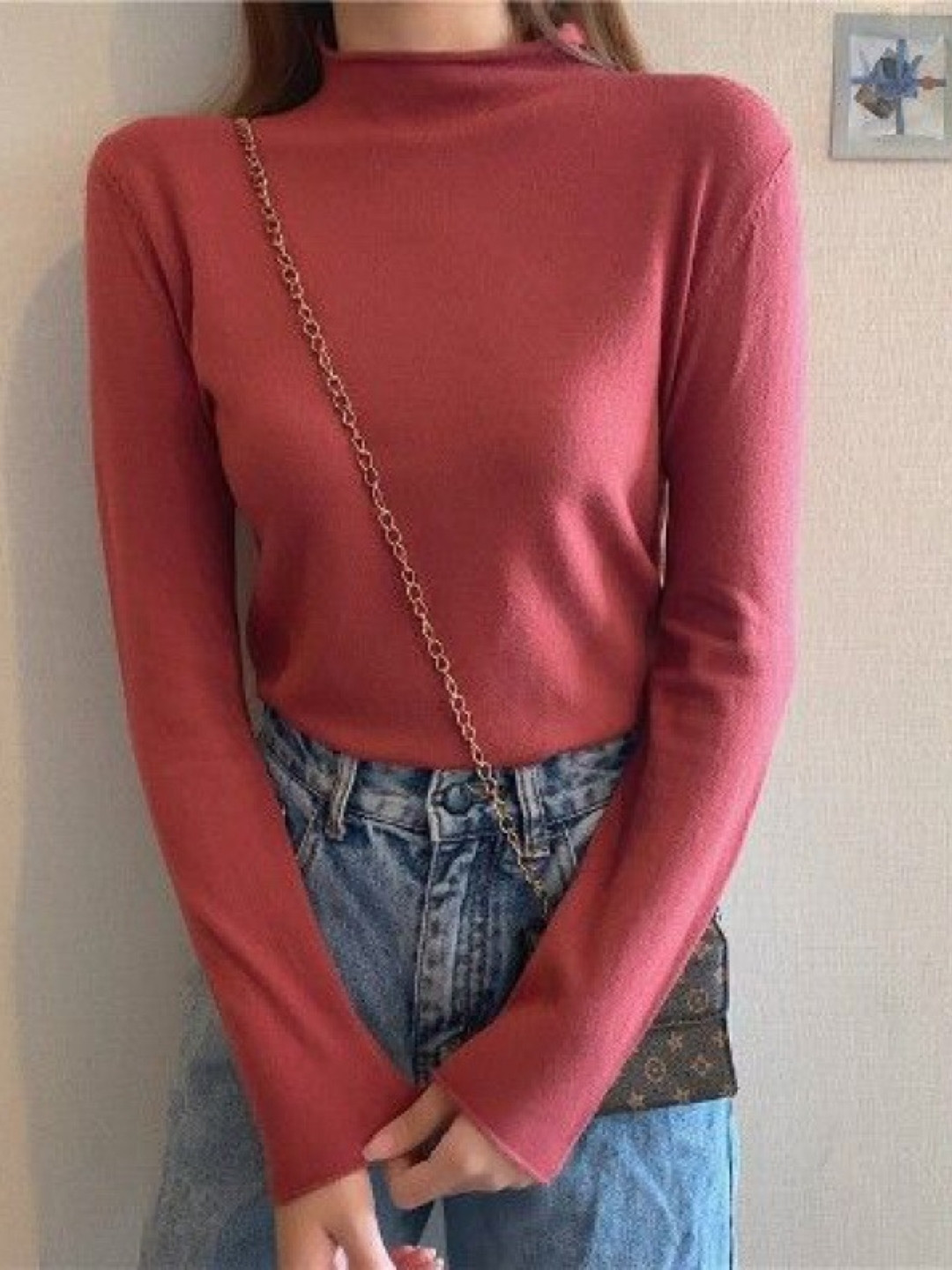 

HERE&NOW Women Round Neck Long Sleeves Top, Red