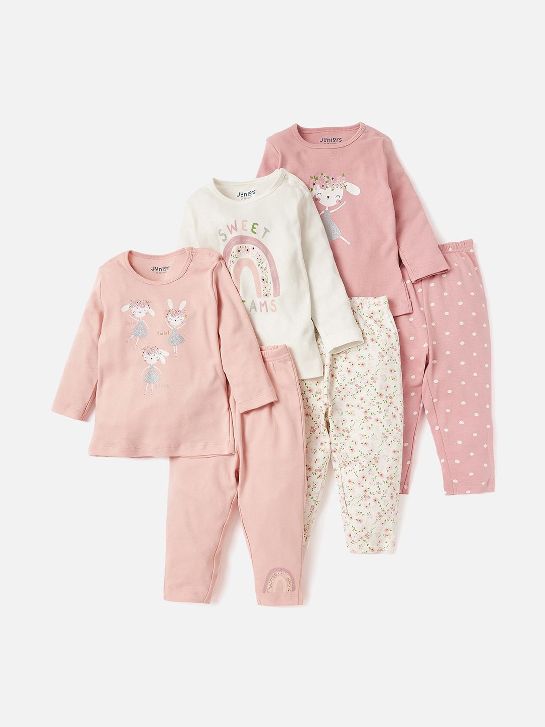 

Juniors by Babyshop Girls Printed T-shirt with Pyjamas, Pink