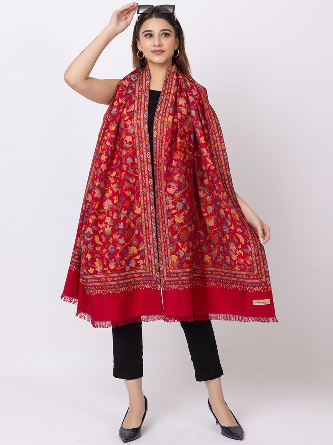 

PASHGIRI Women Floral Printed Shawl, Red