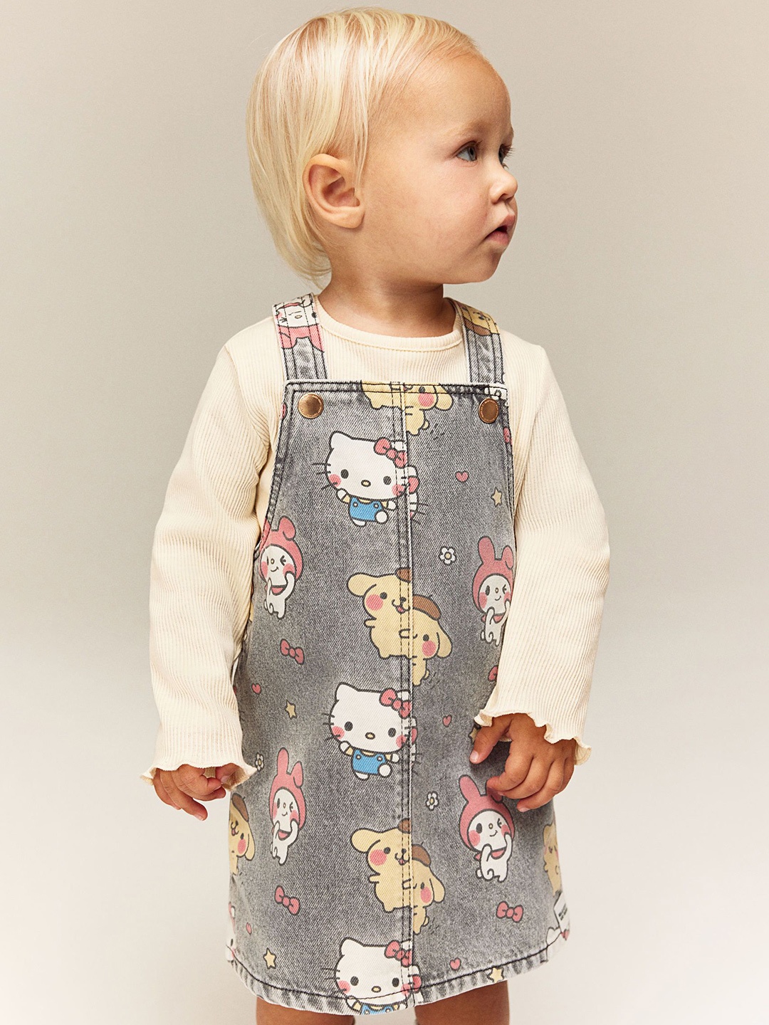 

H&M 2-Piece Dungaree Dress And Top Set, Cream