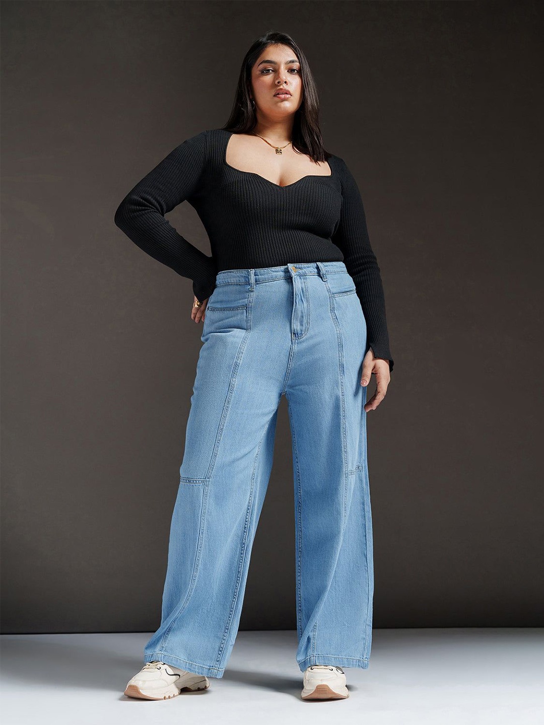 

FREAKINS Cool Current Constructed Curve Denim Korean Pants, Blue