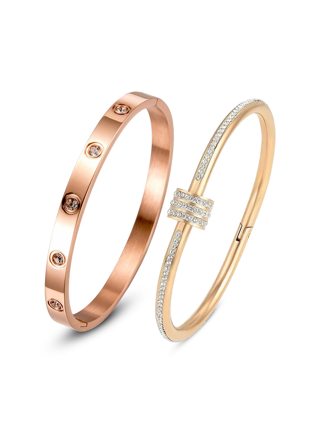 

DIVASTRI Set Of 2 Rose Gold-Plated Stainless Steel AD Anti Tarnish Evil Eye Kada Bracelets