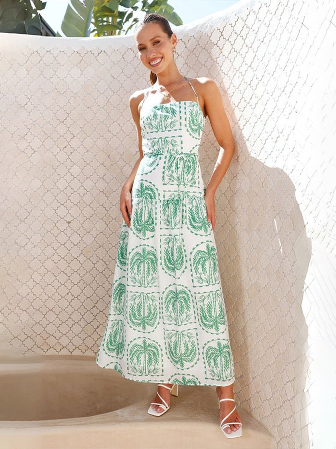 

LULU & SKY Floral Print Fit & Flare Maxi Dress, Green