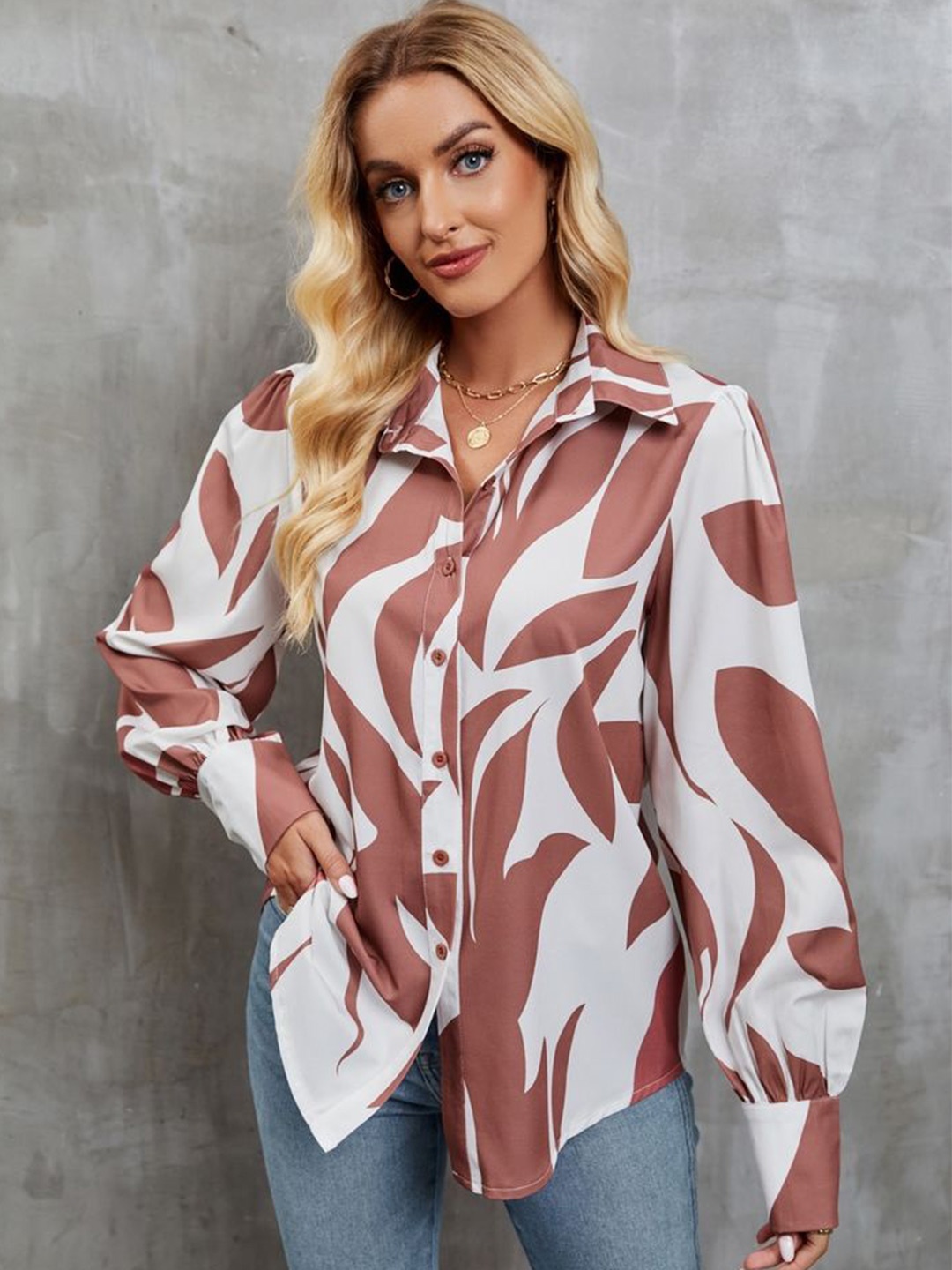 

LULU & SKY Print Shirt Style Top, Brown