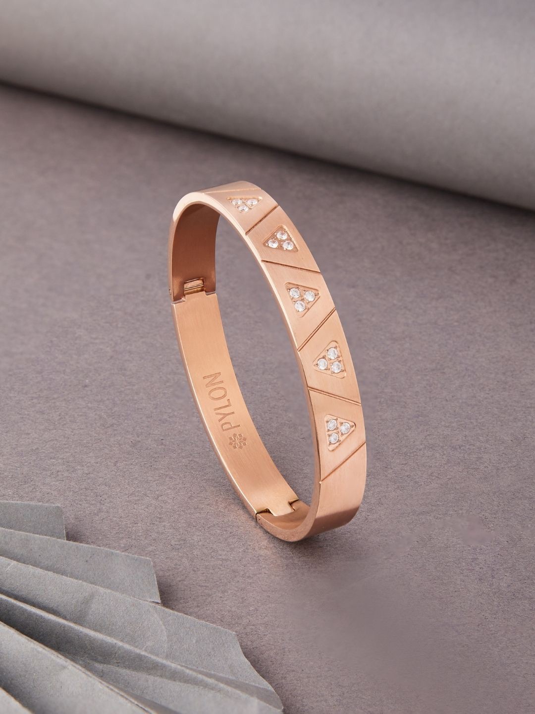 

PYLON Men American Diamond Kada Bracelet, Rose gold