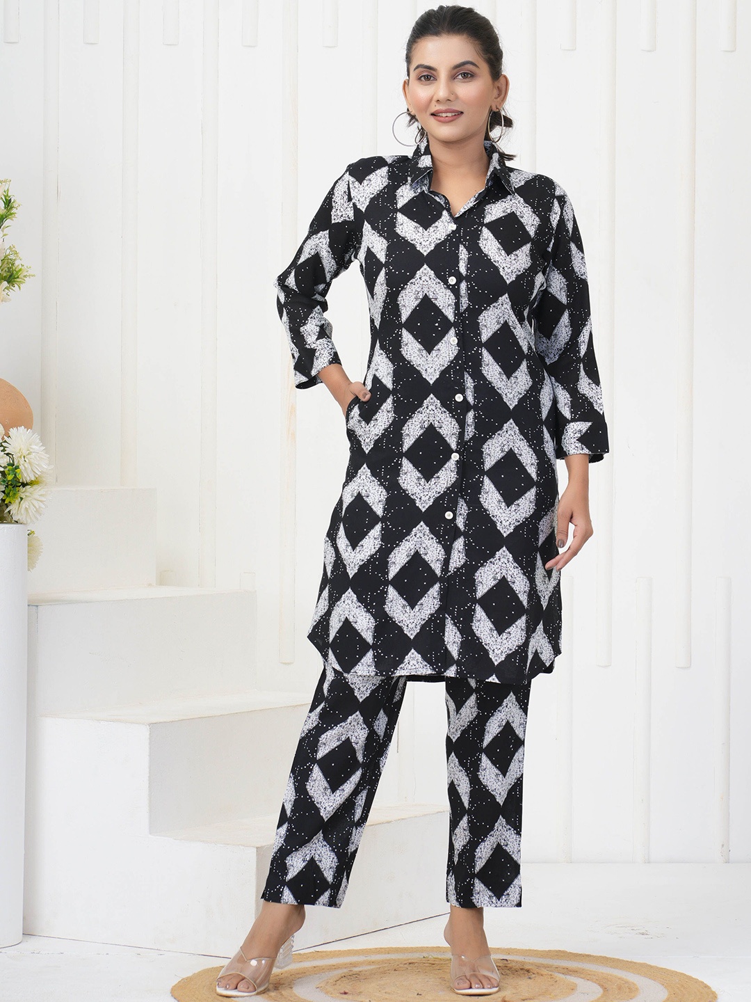 

KALINI Printed Top & Trousers Co-OrdsSet, Black