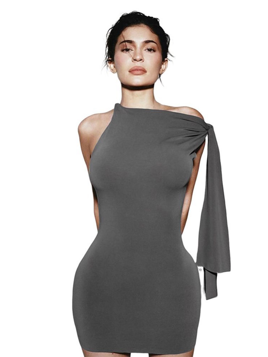 

LULU & SKY Slit Sleeve Bodycon Mini Dress, Grey