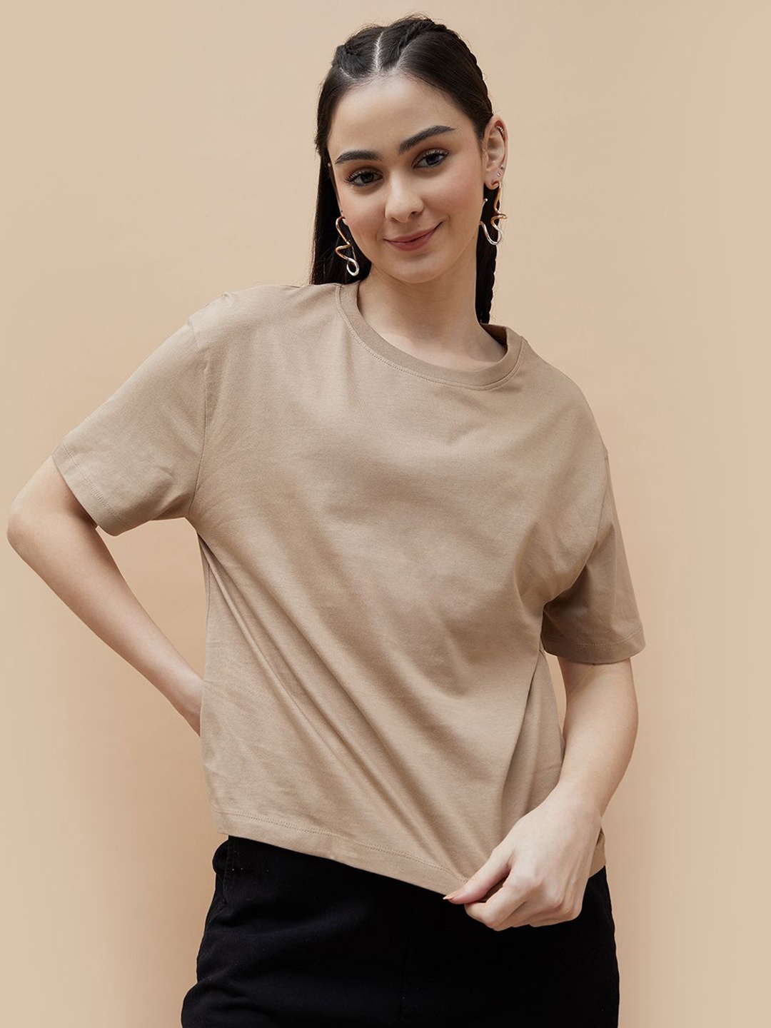 

Fame Forever by Lifestyle Women Cotton Solid T-shirt, Brown