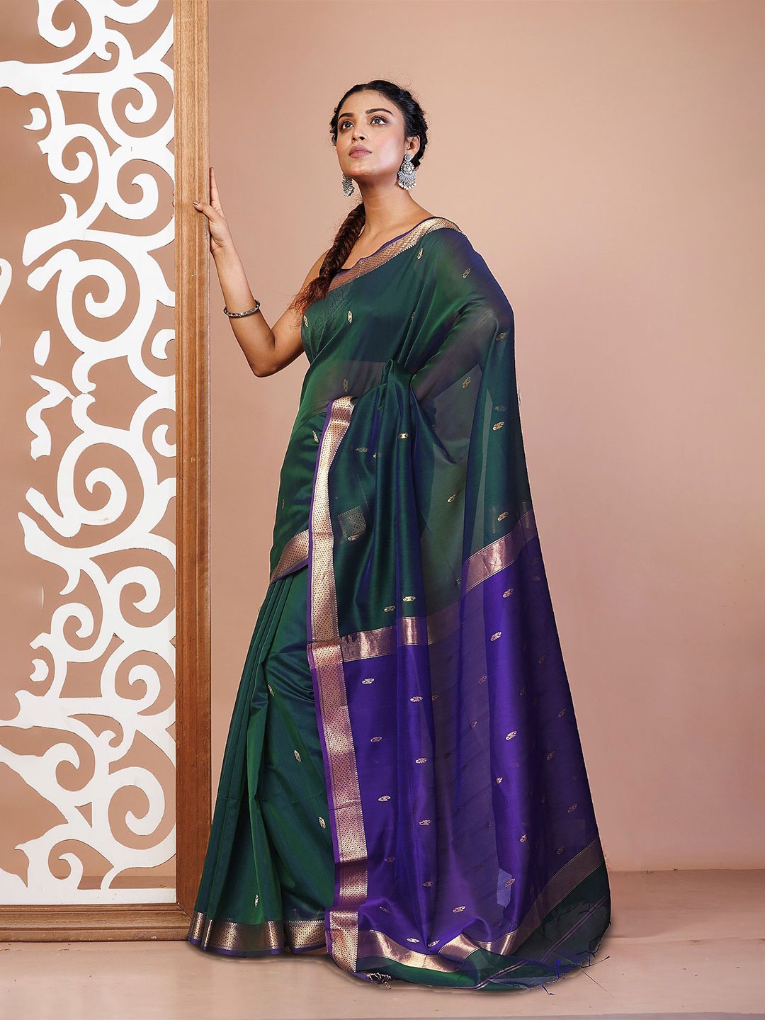 

Unnati Silks Woven Design Maheshwari Saree, Green