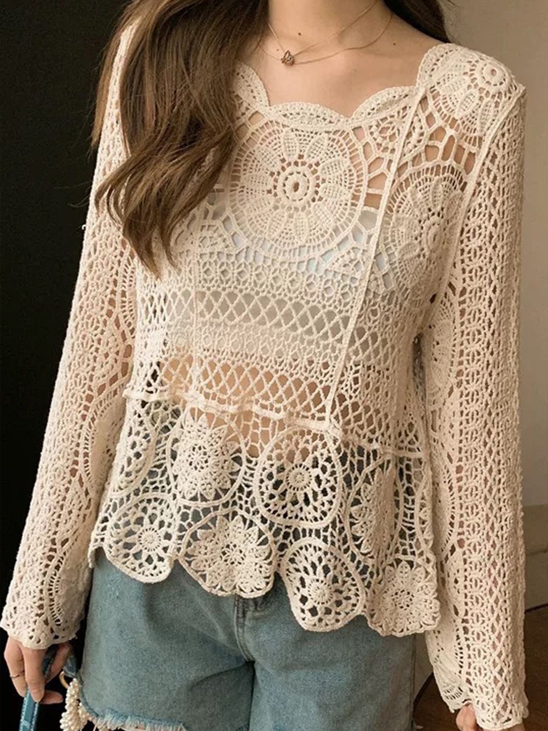 

LULU & SKY Tie-Up Neck Top, Beige