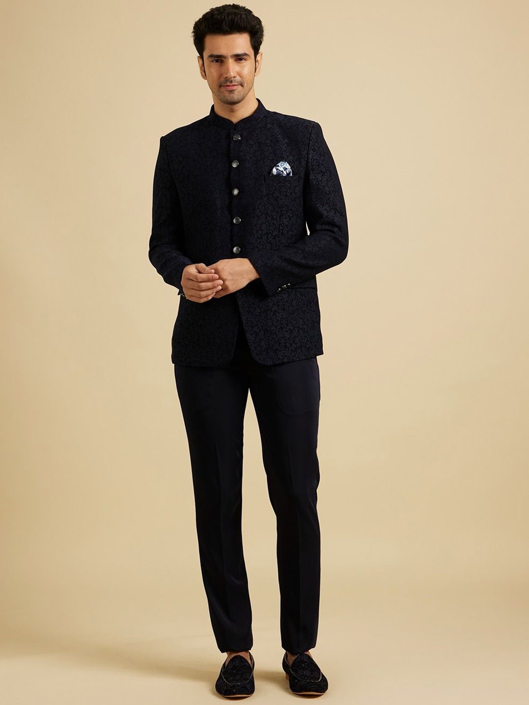 

Manyavar Self Design Tailored-Fit 2 Piece Suit, Blue
